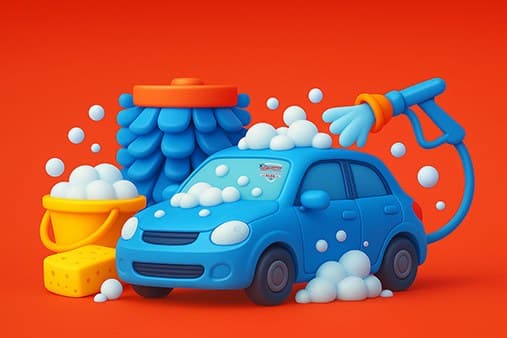 Illustration of a clean car with soap bubbles